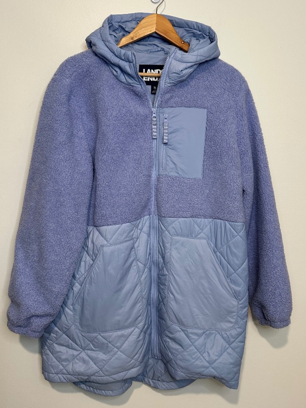 Women's Lands End Sherpa Fleece Quilted Mixed Media Parka Blue Size XL